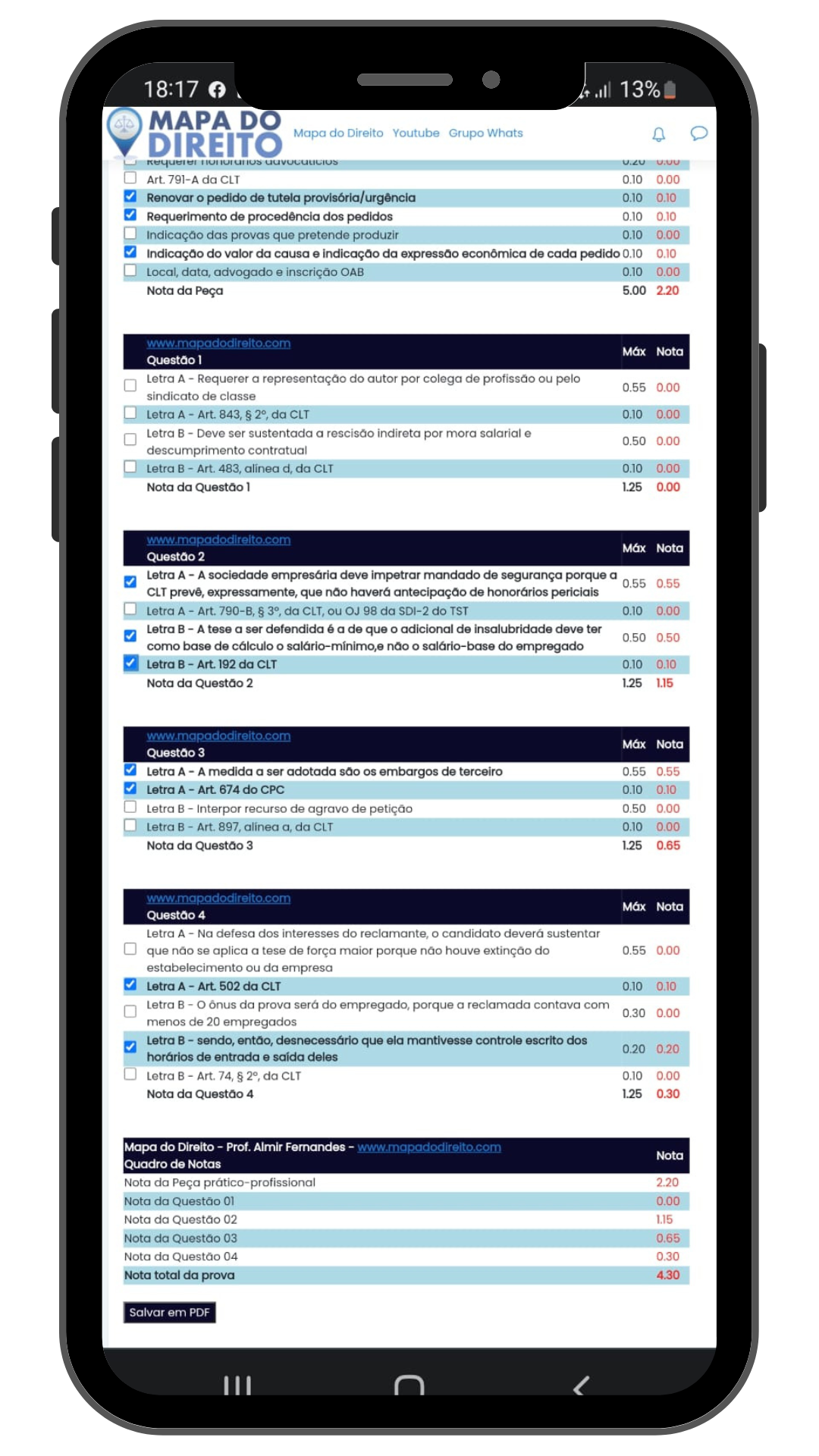 Calculadora de notas no celular